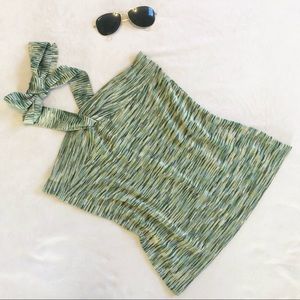 LOFT knit halter top green ivory EUC